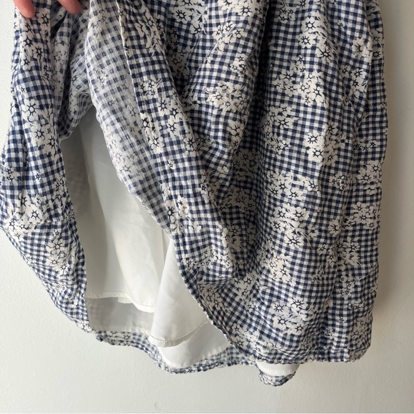 American Eagle Smocked Gingham Floral Sundress Blue White Cotton Linen Blend XL - Picture 13 of 14